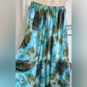 KIMIKA Blue and Brown Tie-Dye Maxi Skirt